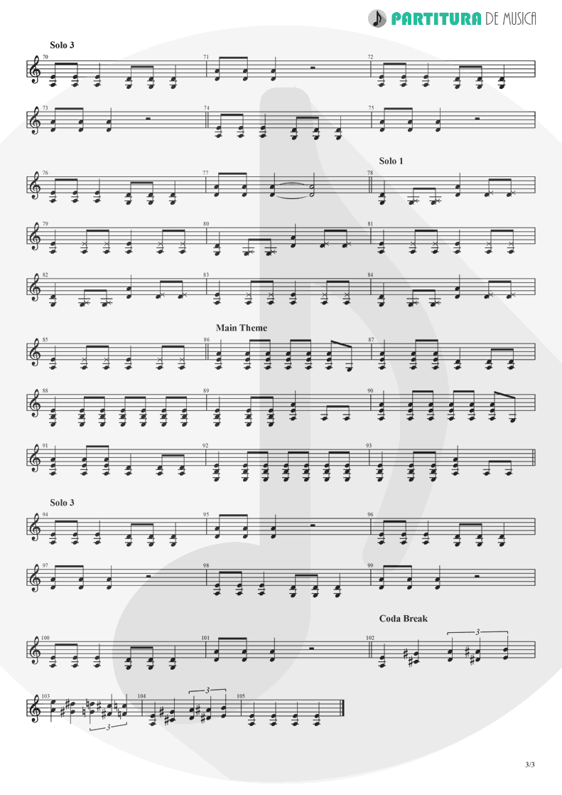 Partitura de musica de Guitarra Elétrica - Chuck Rock | Games | Sega Mega Drive 1991 - pag 3