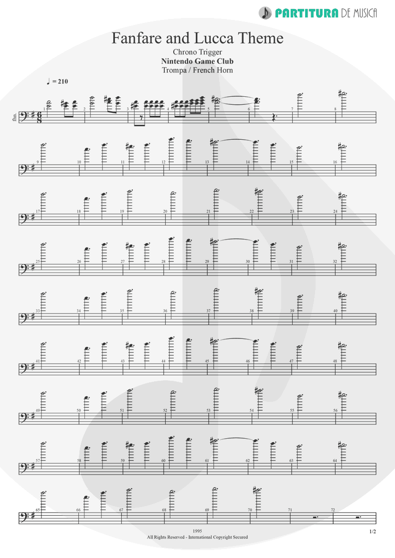 Partitura de musica de Trompa - Fanfare and Lucca Theme | Games | Nintendo Game Club 1995 - pag 1