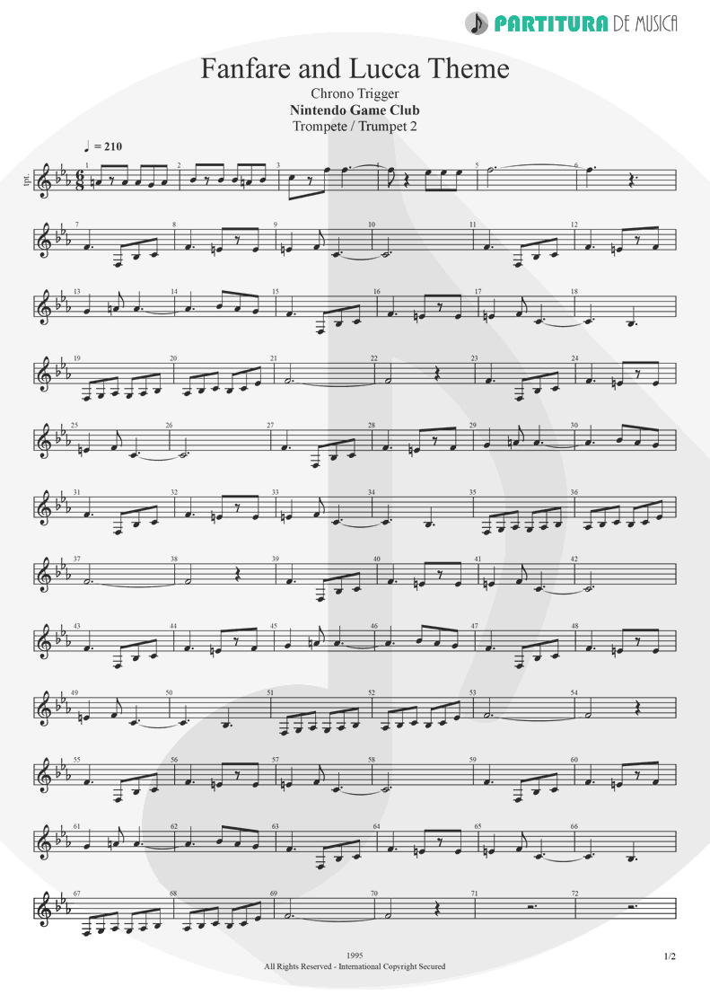 Partitura de musica de Trompete - Fanfare and Lucca Theme | Games | Nintendo Game Club 1995 - pag 1