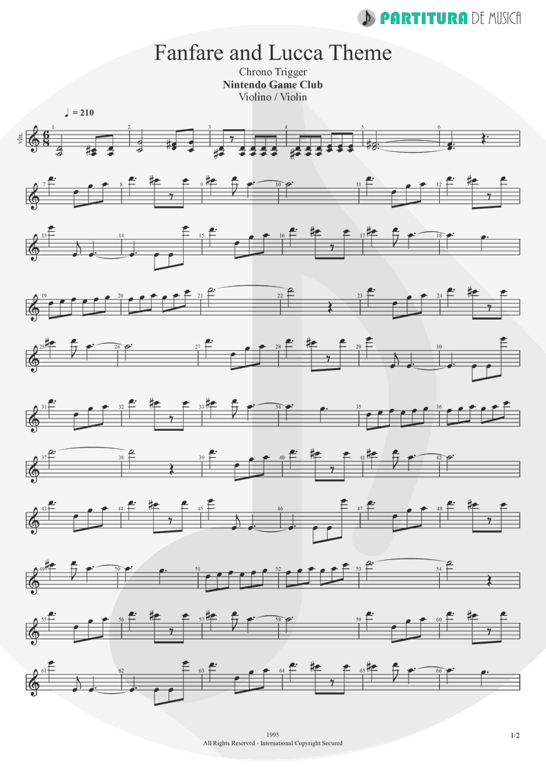 Partitura de musica de Violino - Fanfare and Lucca Theme | Games | Nintendo Game Club 1995 - pag 1