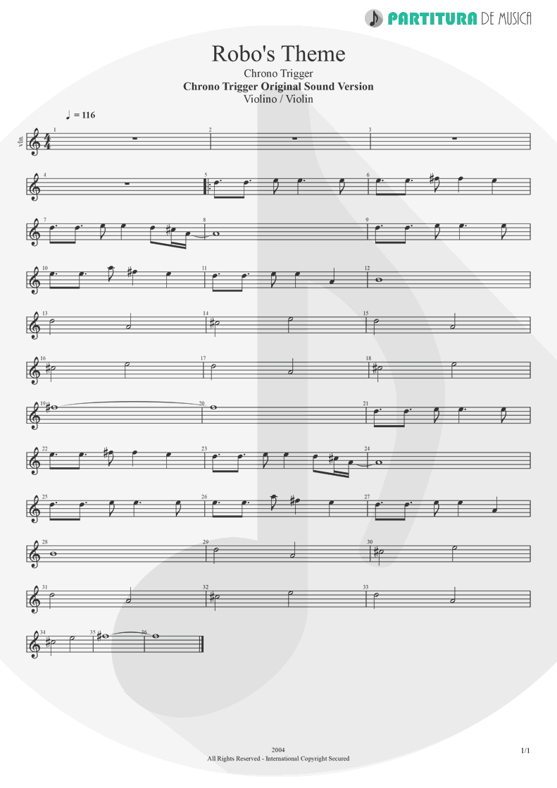 Partitura de musica de Violino - Robo's Theme | Games | Chrono Trigger Original Sound Version 2004 - pag 1