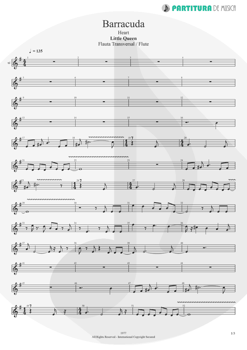 Partitura de musica de Flauta Transversal - Barracuda | Heart | Little Queen 1977 - pag 1