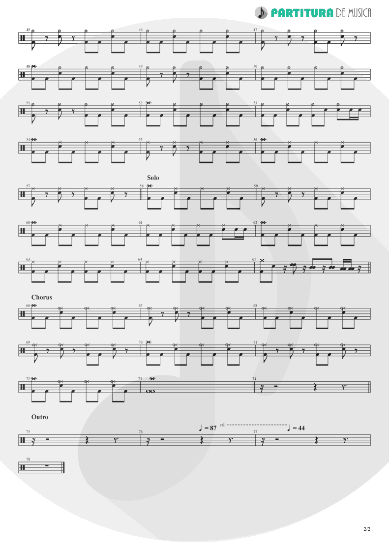 Partitura de musica de Bateria - Alone | Heart | Bad Animals 1987 - pag 2