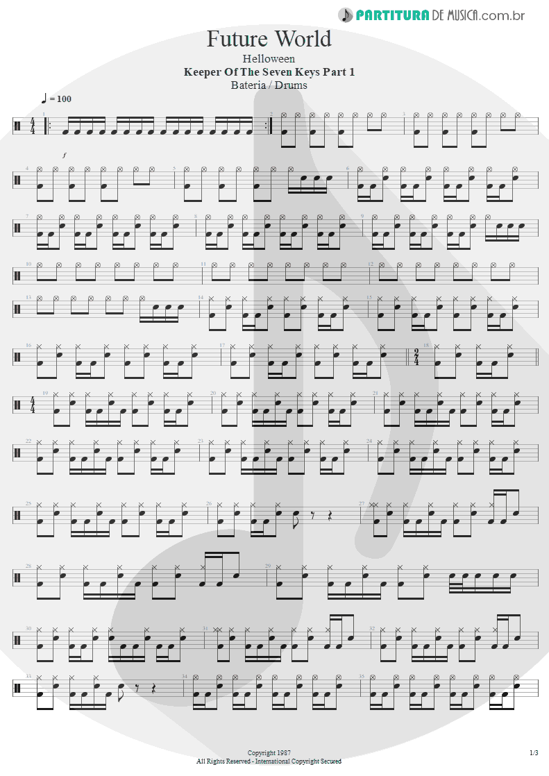 Partitura de musica de Bateria - Future World | Helloween | Keeper Of The Seven Keys Pt 1 1987 - pag 1