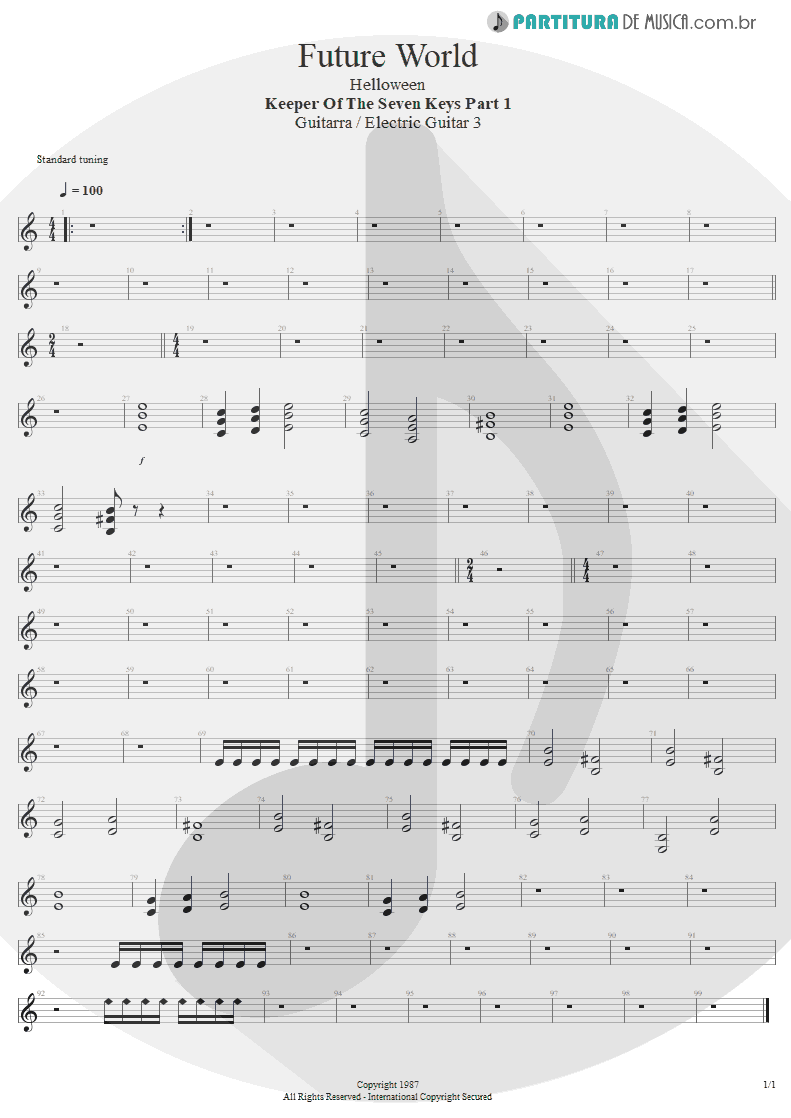 Partitura de musica de Guitarra Elétrica - Future World | Helloween | Keeper Of The Seven Keys Pt 1 1987 - pag 1