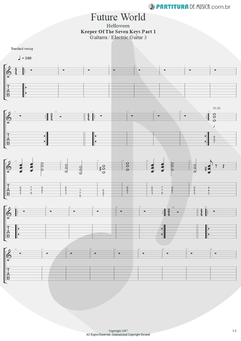 Tablatura + Partitura de musica de Guitarra Elétrica - Future World | Helloween | Keeper Of The Seven Keys Pt 1 1987 - pag 1
