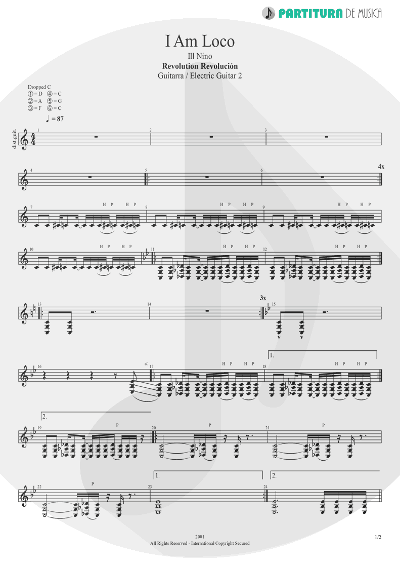 Partitura de musica de Guitarra Elétrica - I Am Loco | Ill Nino | Revolution Revolucion 2001 - pag 1