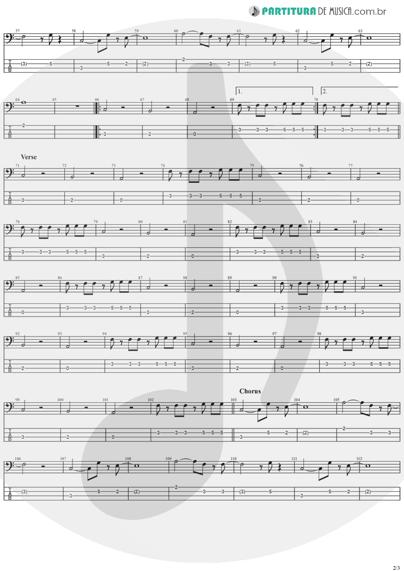 Tablatura + Partitura de musica de Baixo Elétrico - Taylor | Jack Johnson | On And On 2003 - pag 2