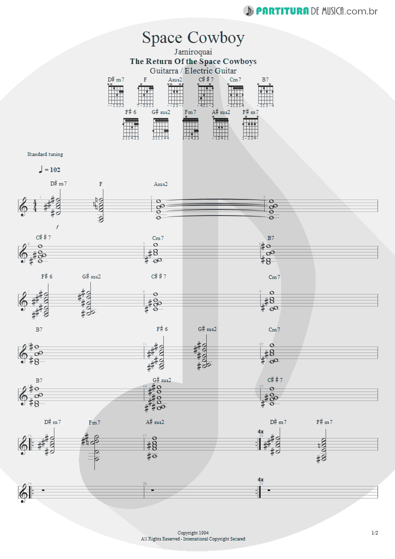 Partitura de musica de Guitarra Elétrica - Space Cowboy | Jamiroquai | The Return of the Space Cowboy 1994 - pag 1