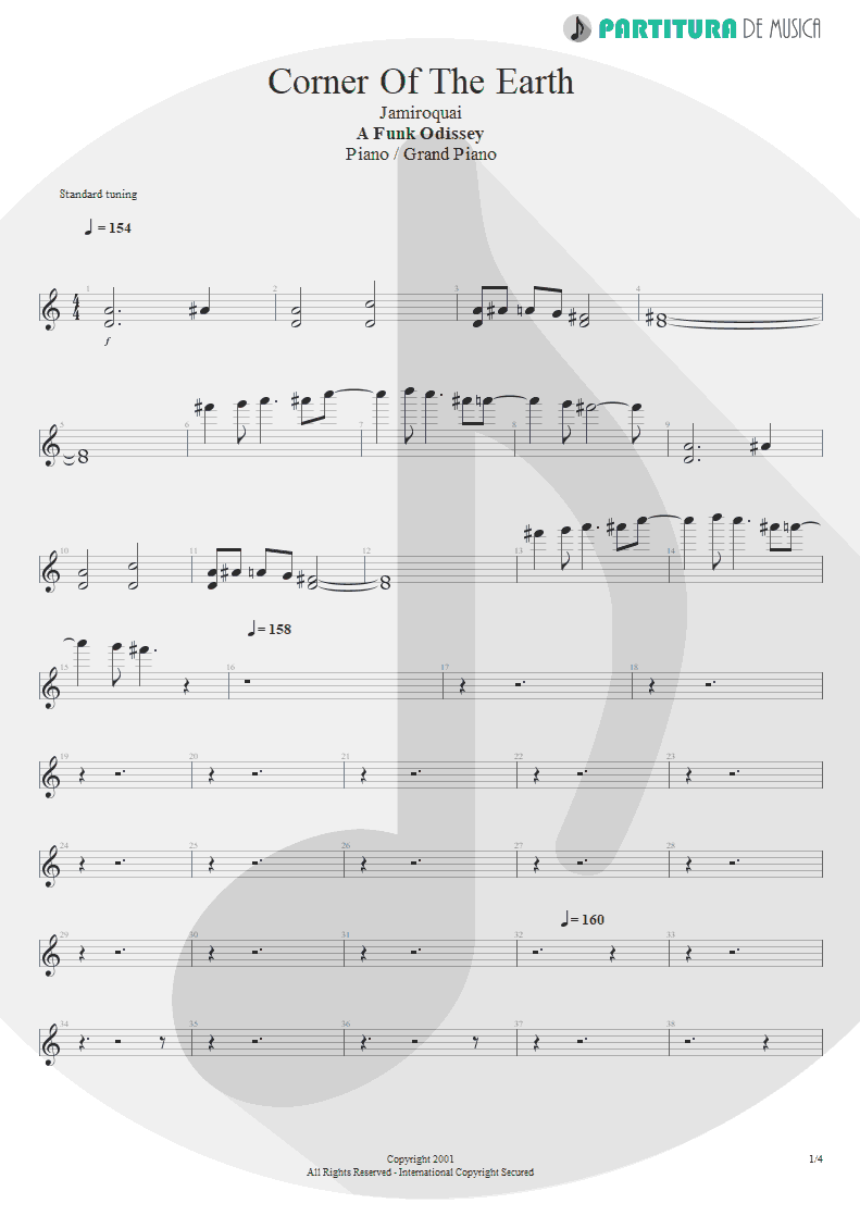 Partitura de musica de Piano - Corner Of The Earth | Jamiroquai | A Funk Odyssey 2001 - pag 1