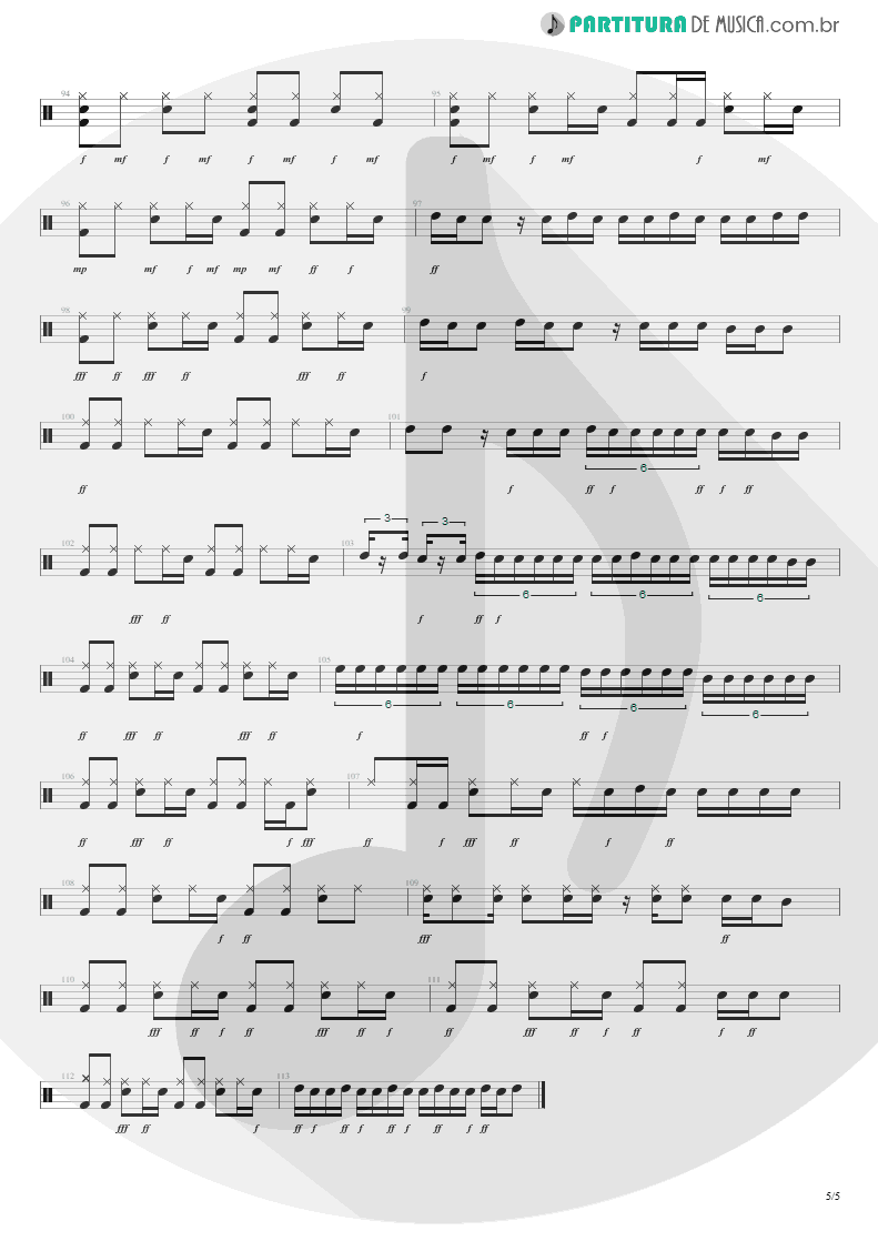 Partitura de musica de Bateria - All Along The Watchtower | Jimi Hendrix | Electric Ladyland 1968 - pag 5