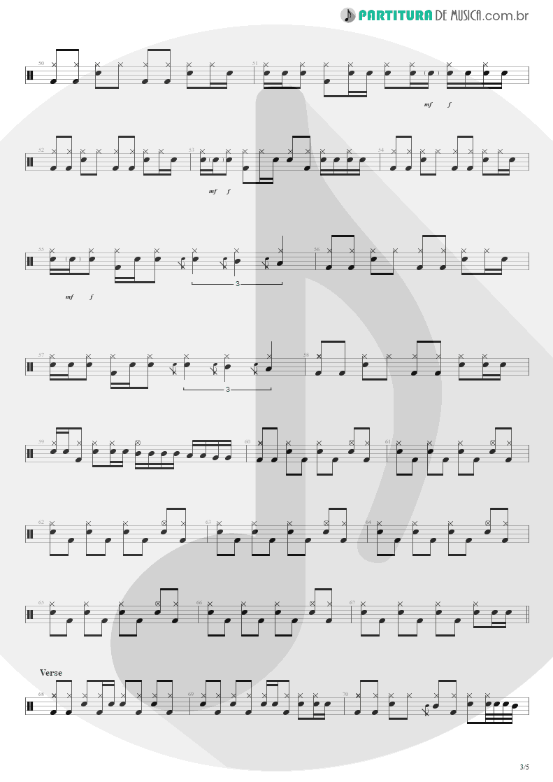 Partitura de musica de Bateria - Purple Haze | Jimi Hendrix | Live at the Royal Albert Hall 1969 - pag 3