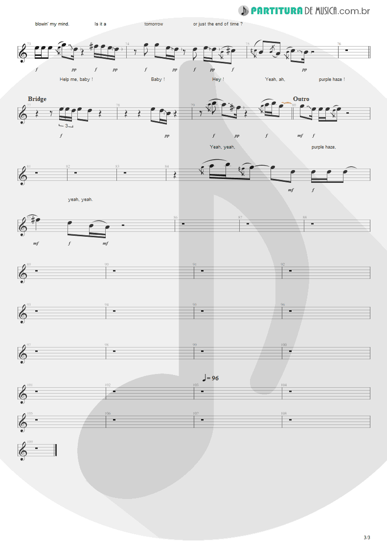 Partitura de musica de Canto - Purple Haze | Jimi Hendrix | Live at the Royal Albert Hall 1969 - pag 3