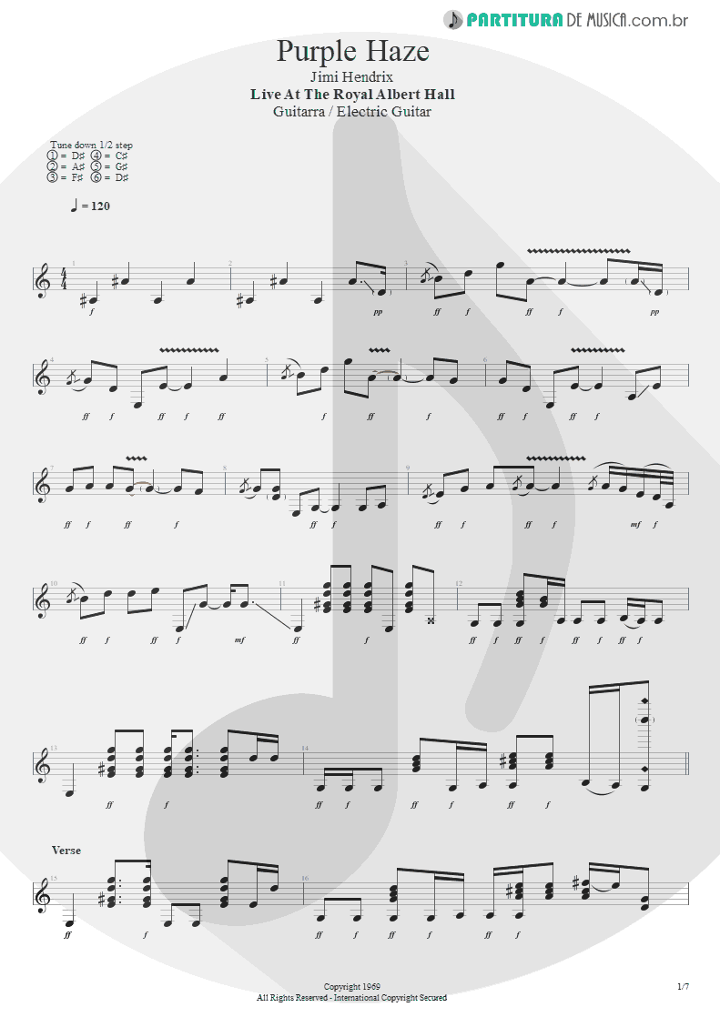 Partitura de musica de Guitarra Elétrica - Purple Haze | Jimi Hendrix | Live at the Royal Albert Hall 1969 - pag 1