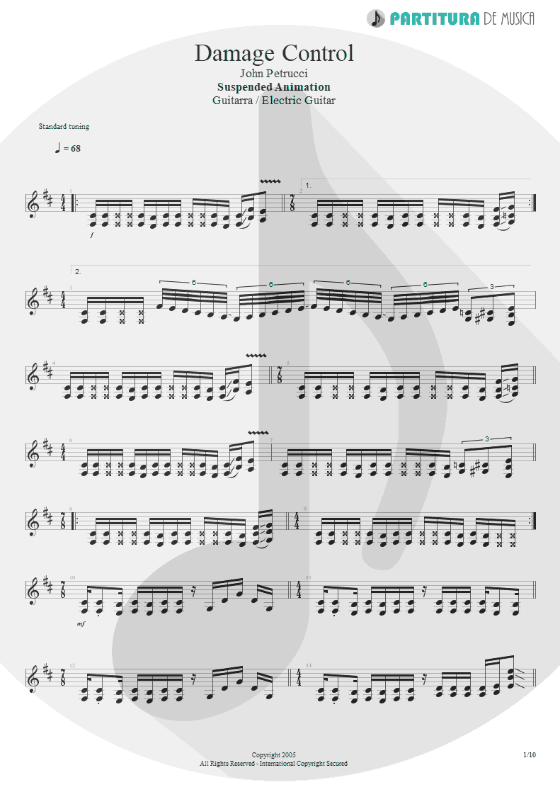 Partitura de musica de Guitarra Elétrica - Damage Control | John Petrucci | Suspended Animation 2005 - pag 1