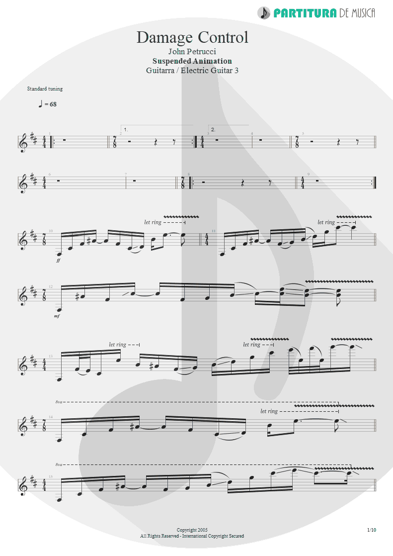 Partitura de musica de Guitarra Elétrica - Damage Control | John Petrucci | Suspended Animation 2005 - pag 1