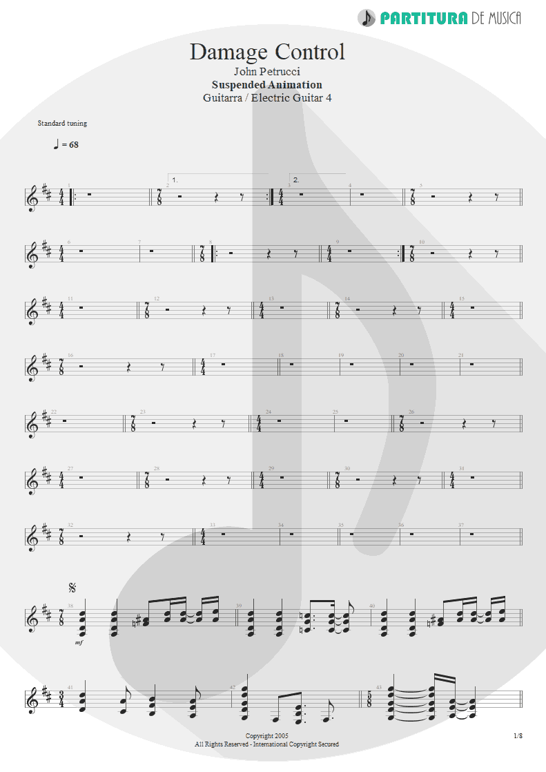 Partitura de musica de Guitarra Elétrica - Damage Control | John Petrucci | Suspended Animation 2005 - pag 1