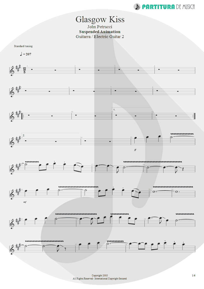 Partitura de musica de Guitarra Elétrica - Glasgow Kiss | John Petrucci | Suspended Animation 2005 - pag 1