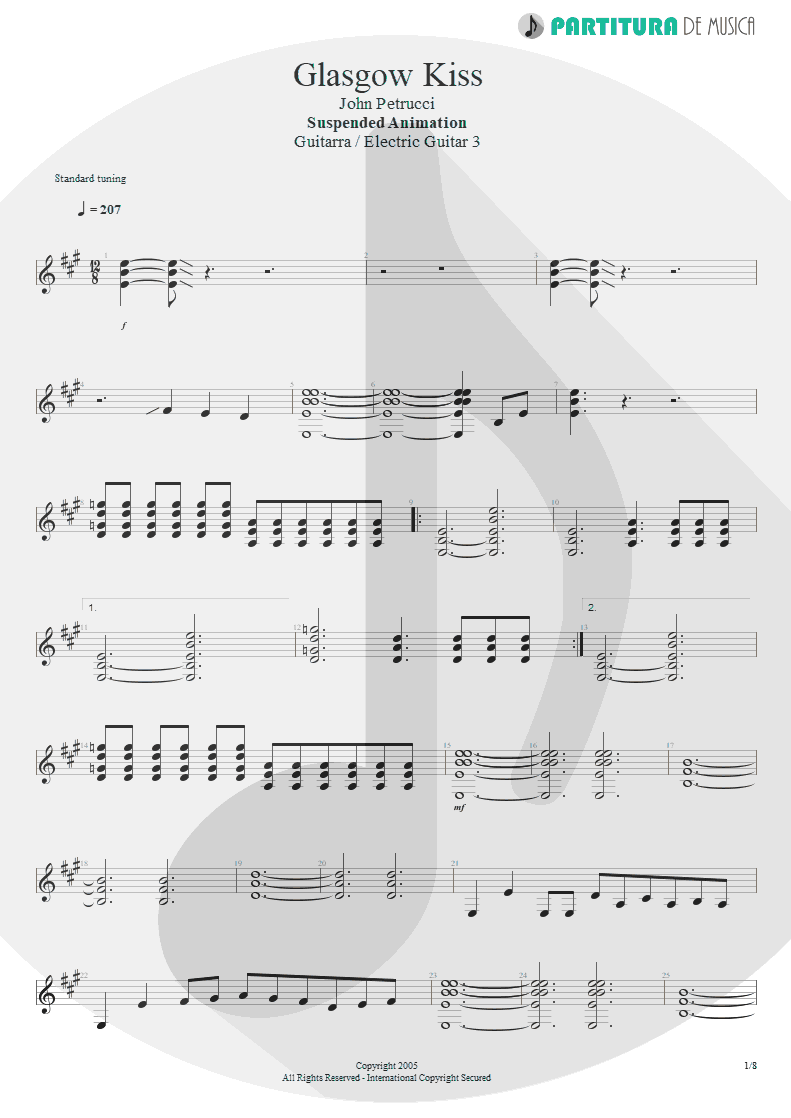 Partitura de musica de Guitarra Elétrica - Glasgow Kiss | John Petrucci | Suspended Animation 2005 - pag 1