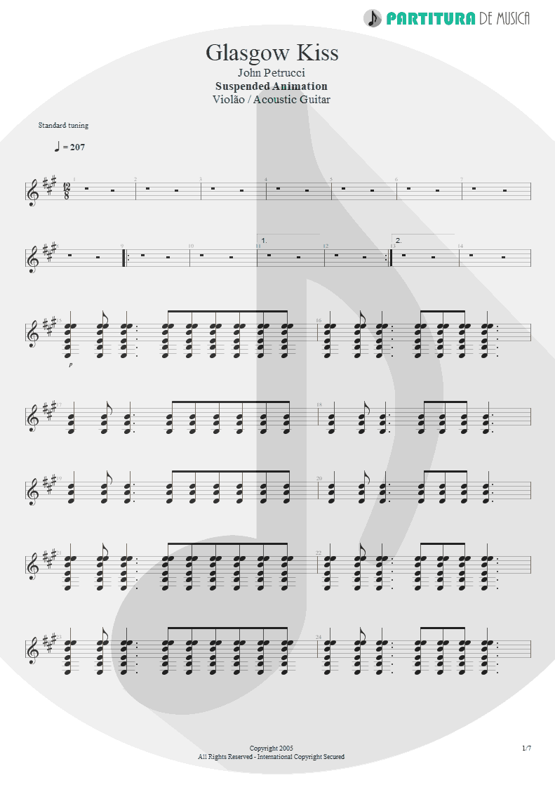 Partitura de musica de Violão - Glasgow Kiss | John Petrucci | Suspended Animation 2005 - pag 1