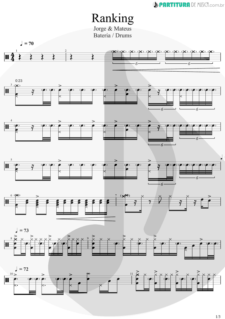 Partitura de musica de Bateria - Ranking | Jorge e Mateus | T.E.P EP1 2020 - pag 1