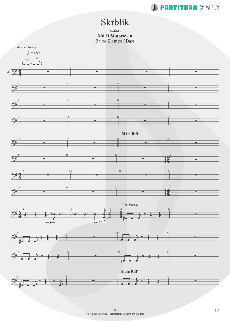 Partitura de musica de Baixo Elétrico - Skrblík | Kabát | Ma Ji Motorovou 1991 - pag 1