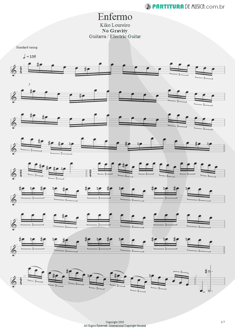 Partitura de musica de Guitarra Elétrica - Enfermo | Kiko Loureiro | No Gravity 2005 - pag 1