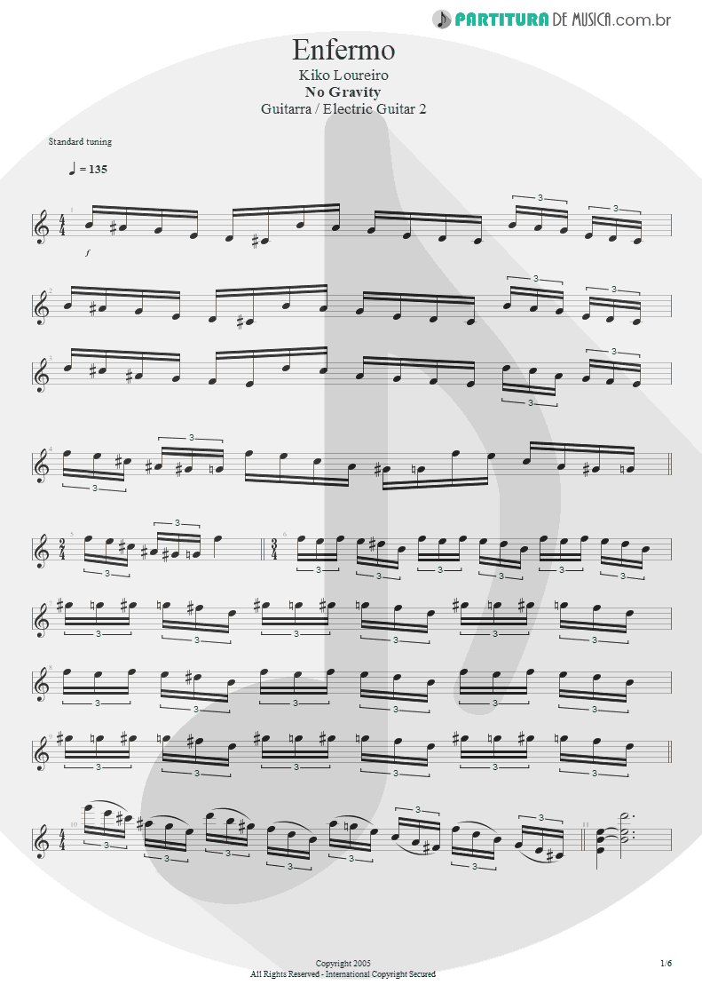 Partitura de musica de Guitarra Elétrica - Enfermo | Kiko Loureiro | No Gravity 2005 - pag 1