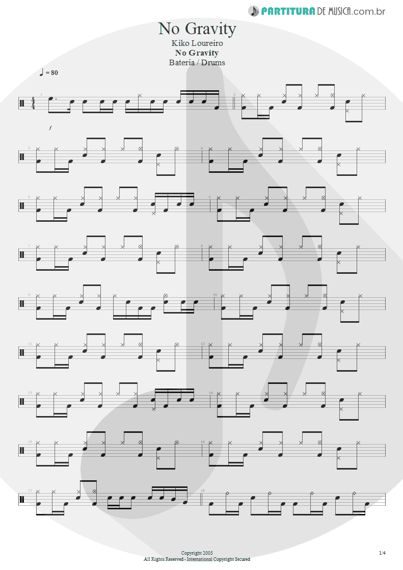 Partitura de musica de Bateria - No Gravity | Kiko Loureiro | No Gravity 2005 - pag 1