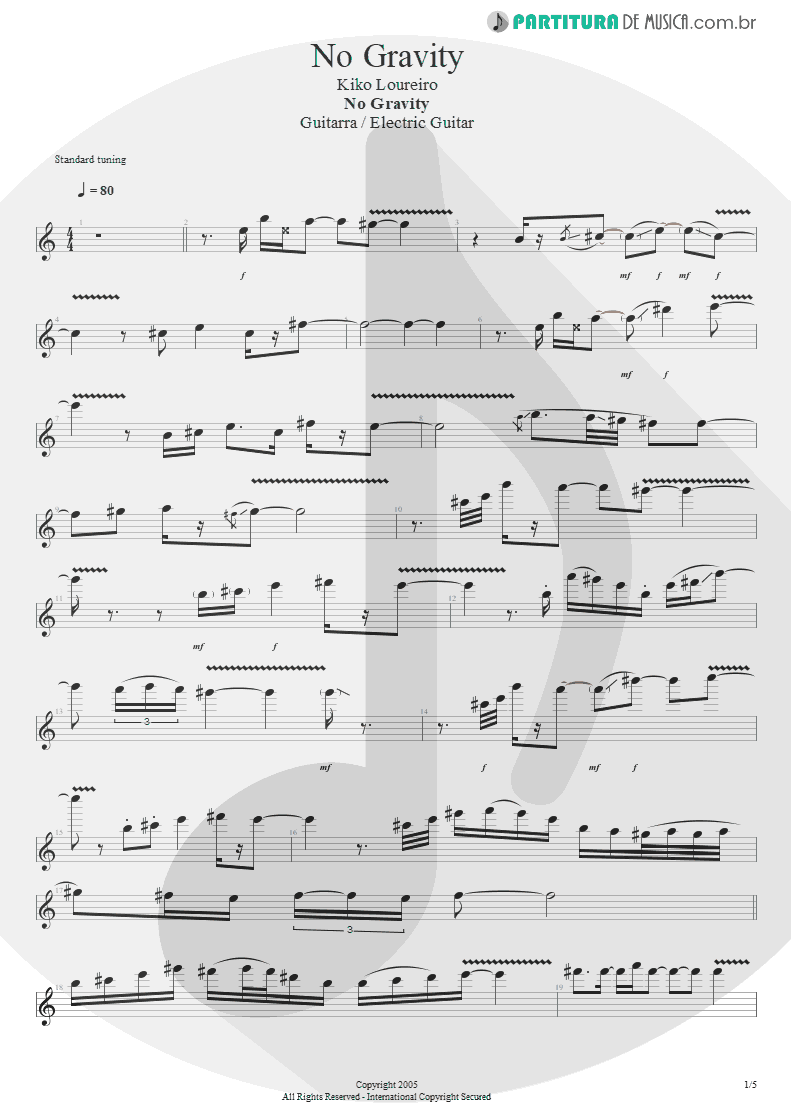 Partitura de musica de Guitarra Elétrica - No Gravity | Kiko Loureiro | No Gravity 2005 - pag 1