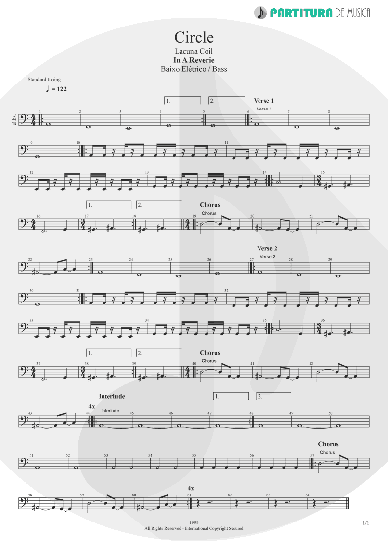 Partitura de musica de Baixo Elétrico - Circle | Lacuna Coil | In A Reverie 1999 - pag 1