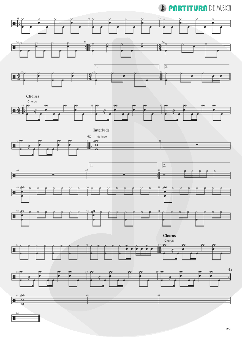 Partitura de musica de Bateria - Circle | Lacuna Coil | In A Reverie 1999 - pag 2