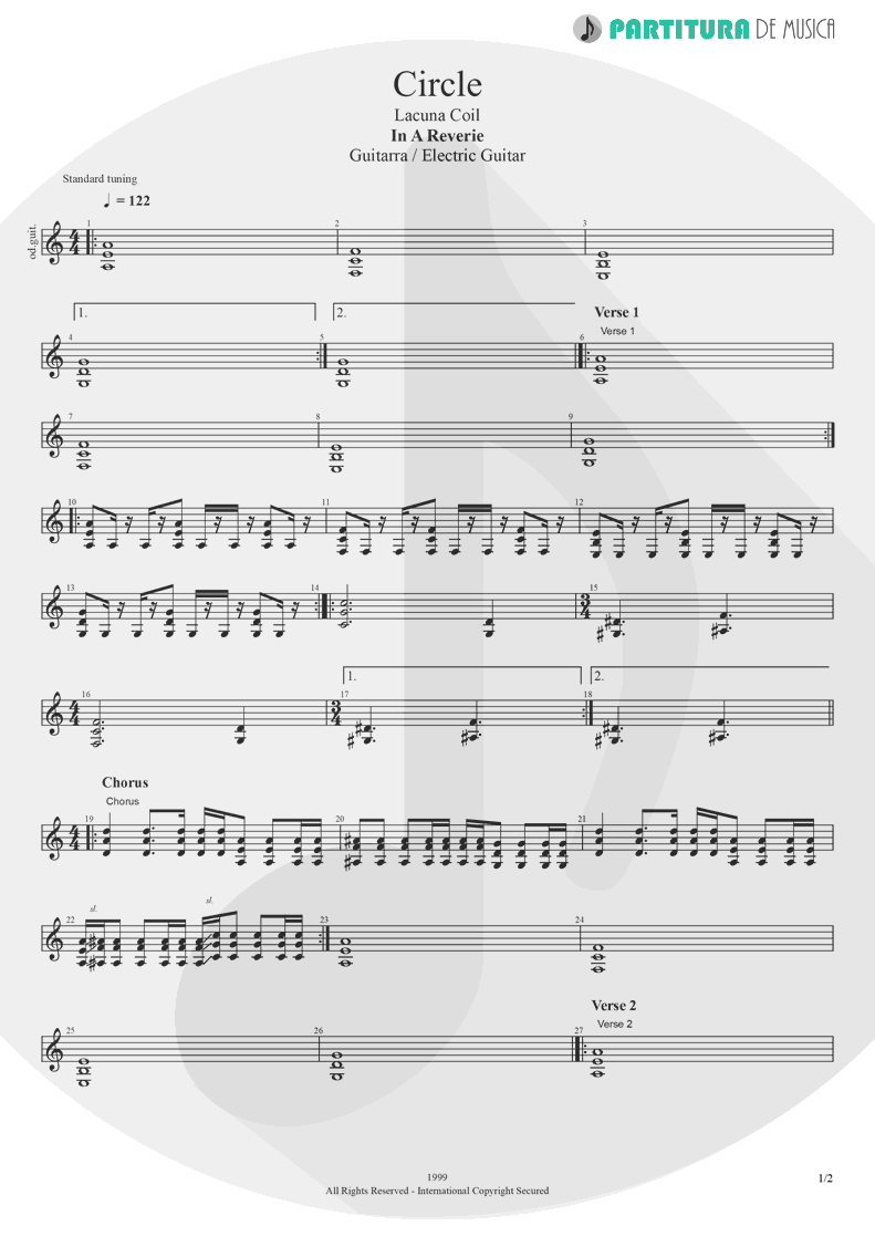 Partitura de musica de Guitarra Elétrica - Circle | Lacuna Coil | In A Reverie 1999 - pag 1