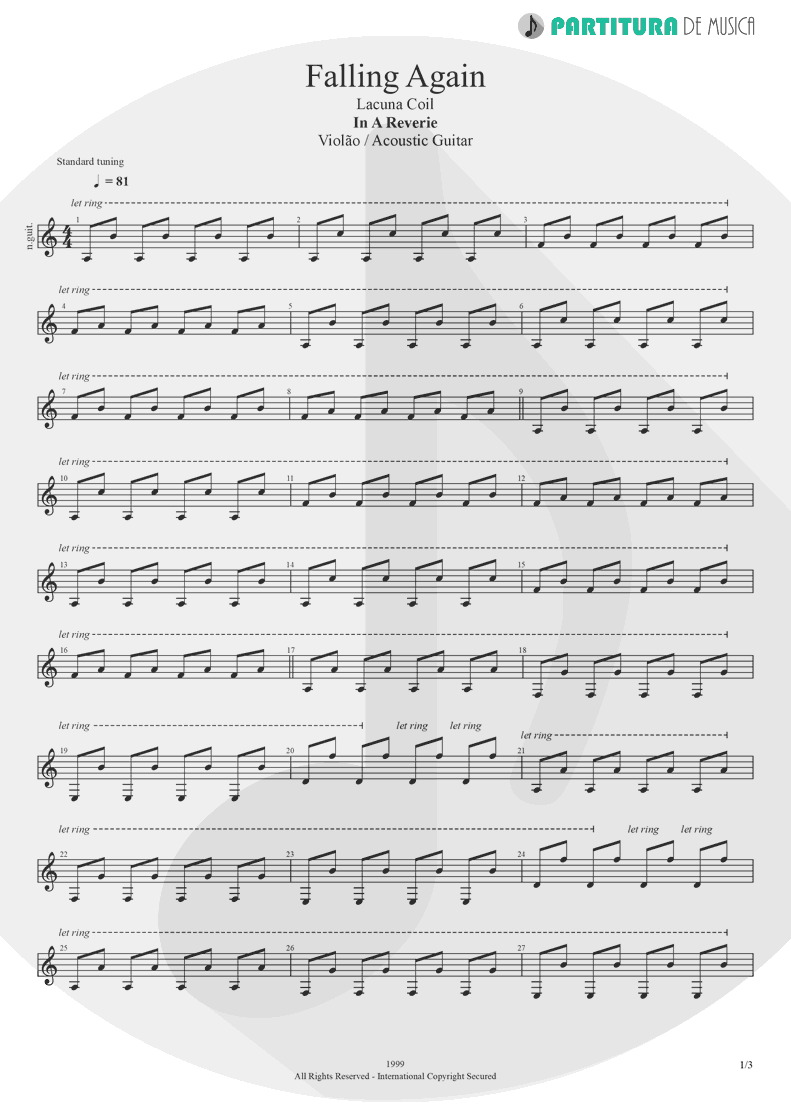 Partitura de musica de Violão - Falling Again | Lacuna Coil | In A Reverie 1999 - pag 1