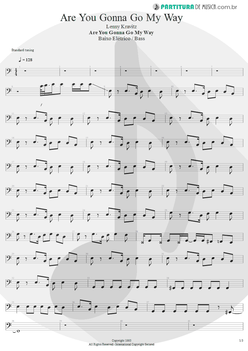 Partitura de musica de Baixo Elétrico - Are You Gonna Go My Way | Lenny Kravitz | Are You Gonna Go My Way 1993 - pag 1