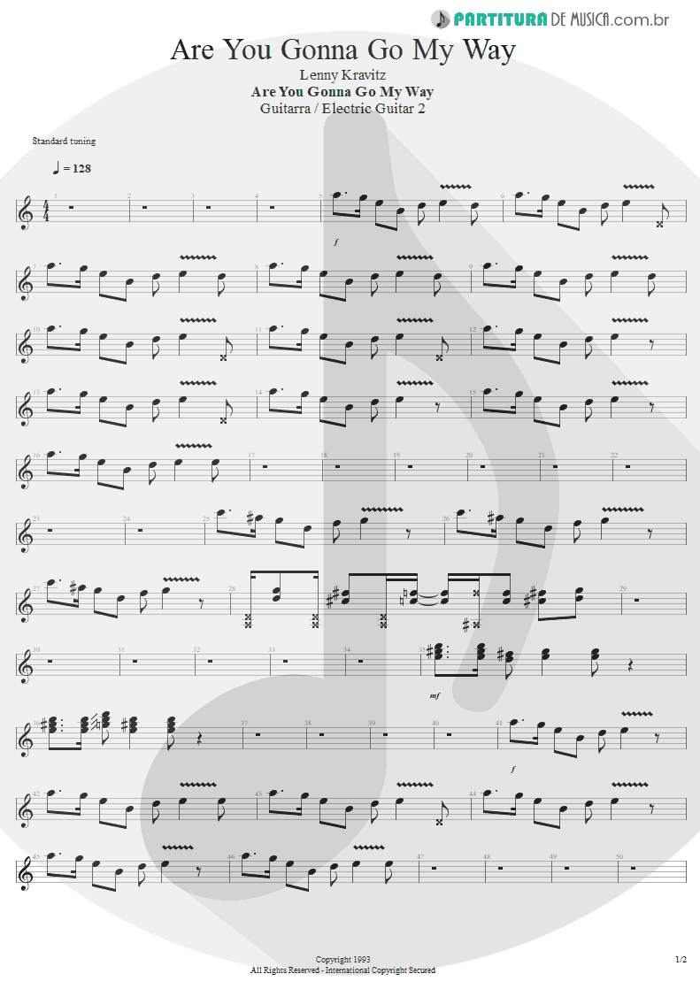 Partitura de musica de Guitarra Elétrica - Are You Gonna Go My Way | Lenny Kravitz | Are You Gonna Go My Way 1993 - pag 1