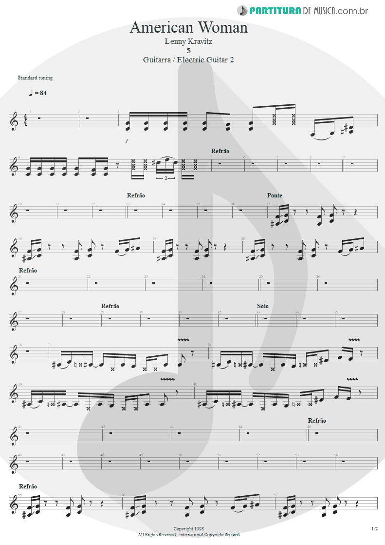 Partitura de musica de Guitarra Elétrica - American Woman | Lenny Kravitz | 5 1998 - pag 1