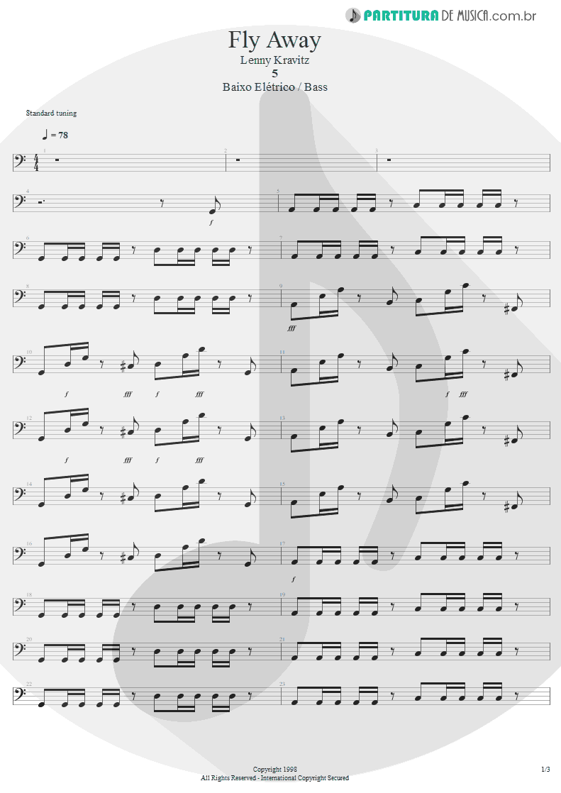 Partitura de musica de Baixo Elétrico - Fly Away | Lenny Kravitz | 5 1998 - pag 1