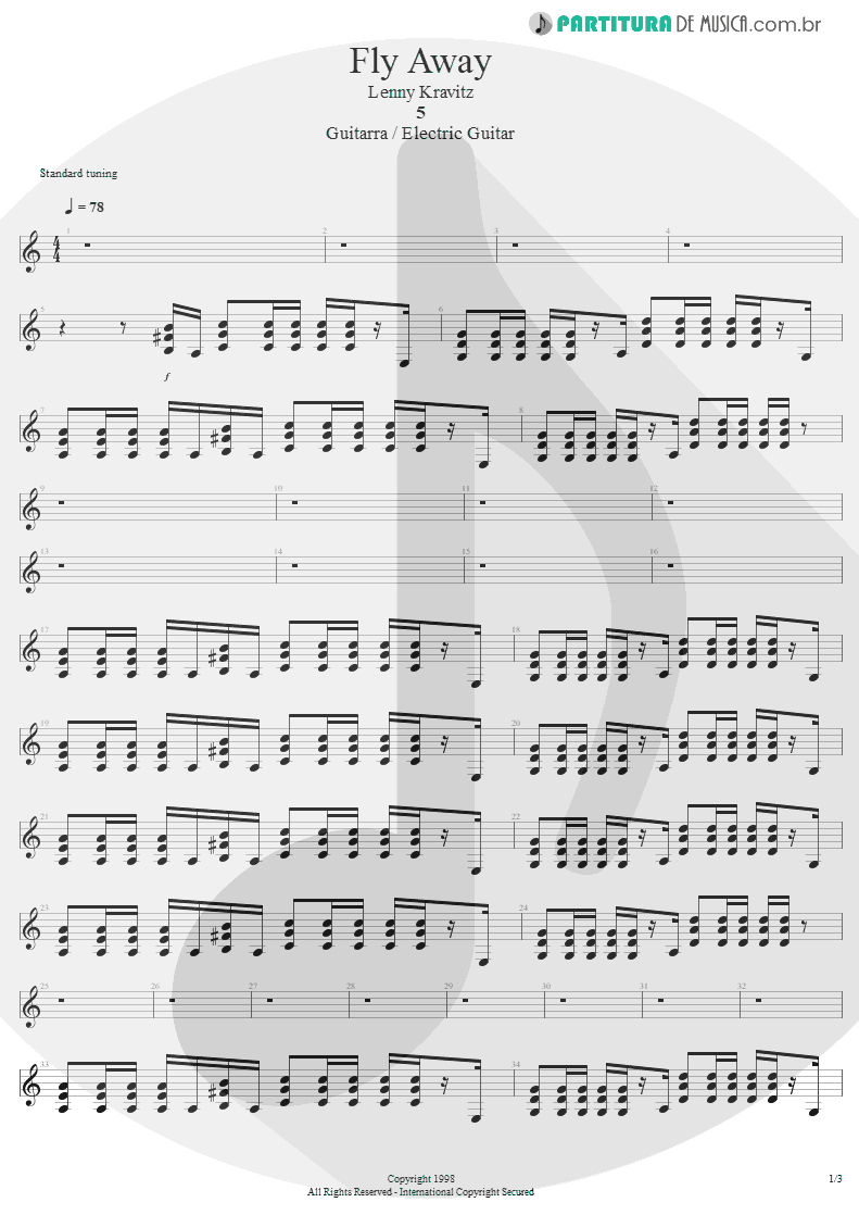 Partitura de musica de Guitarra Elétrica - Fly Away | Lenny Kravitz | 5 1998 - pag 1