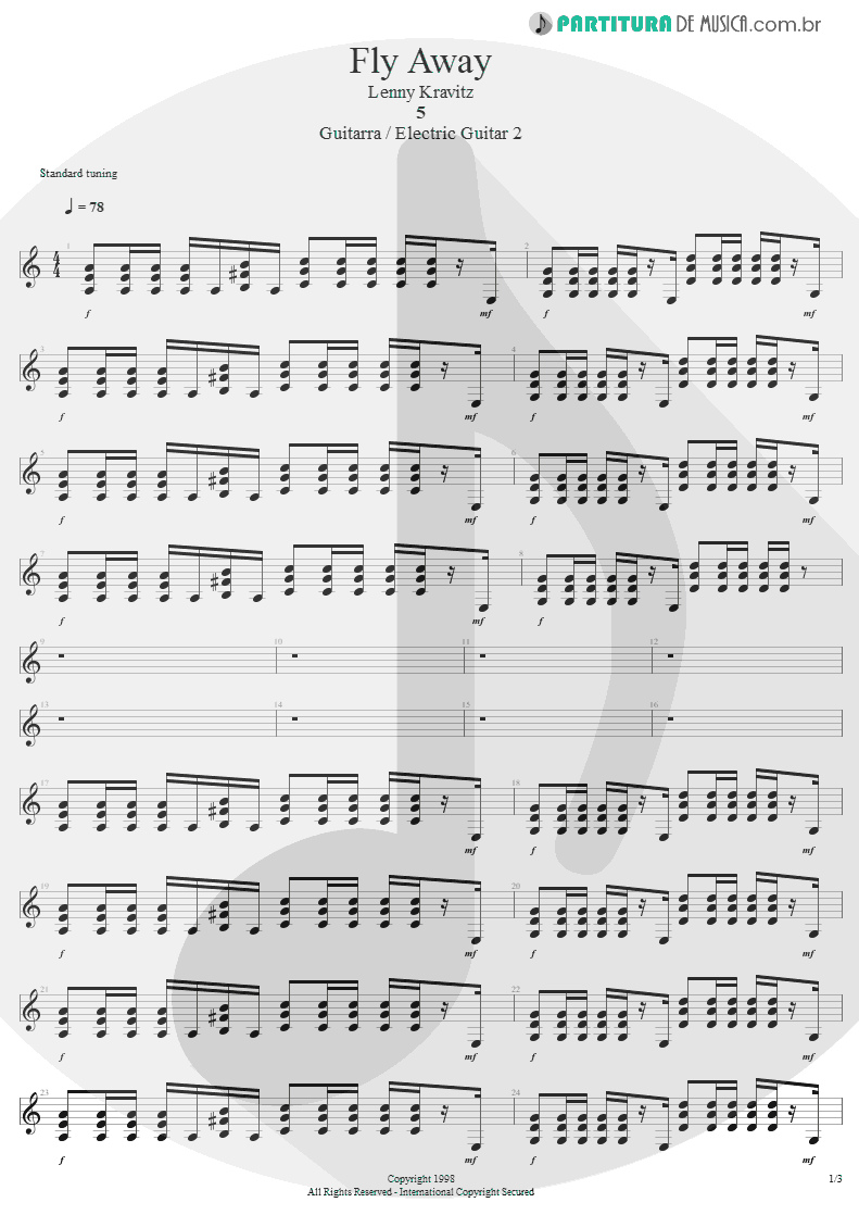 Partitura de musica de Guitarra Elétrica - Fly Away | Lenny Kravitz | 5 1998 - pag 1