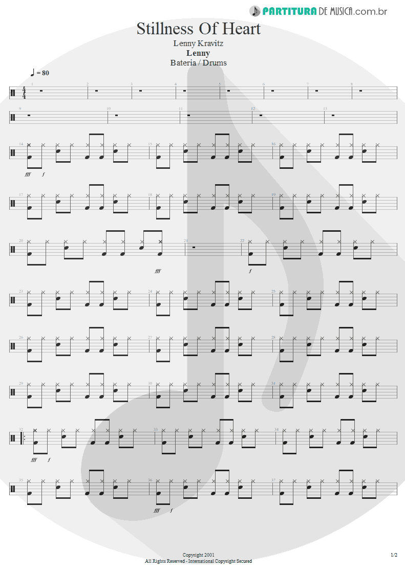 Partitura de musica de Bateria - Stillness Of Heart | Lenny Kravitz | Lenny 2001 - pag 1