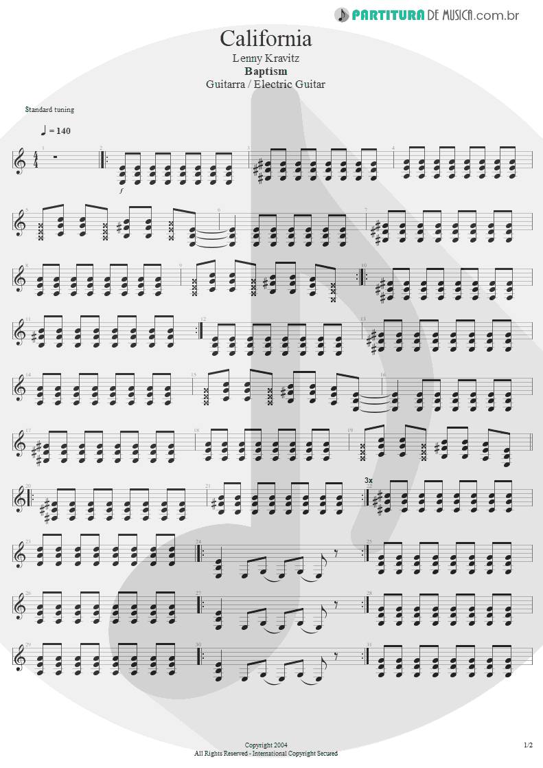 Partitura de musica de Guitarra Elétrica - California | Lenny Kravitz | Baptism 2004 - pag 1