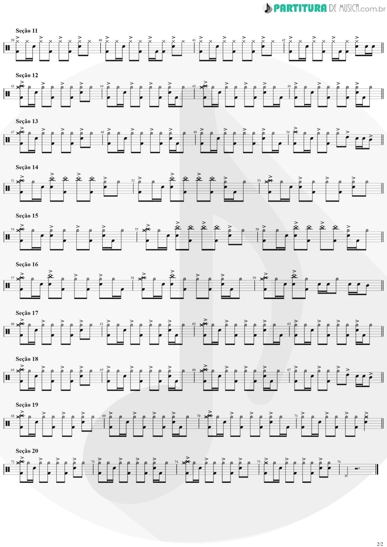 Partitura de musica de Bateria - Numb | Linkin Park | Meteora 2003 - pag 2