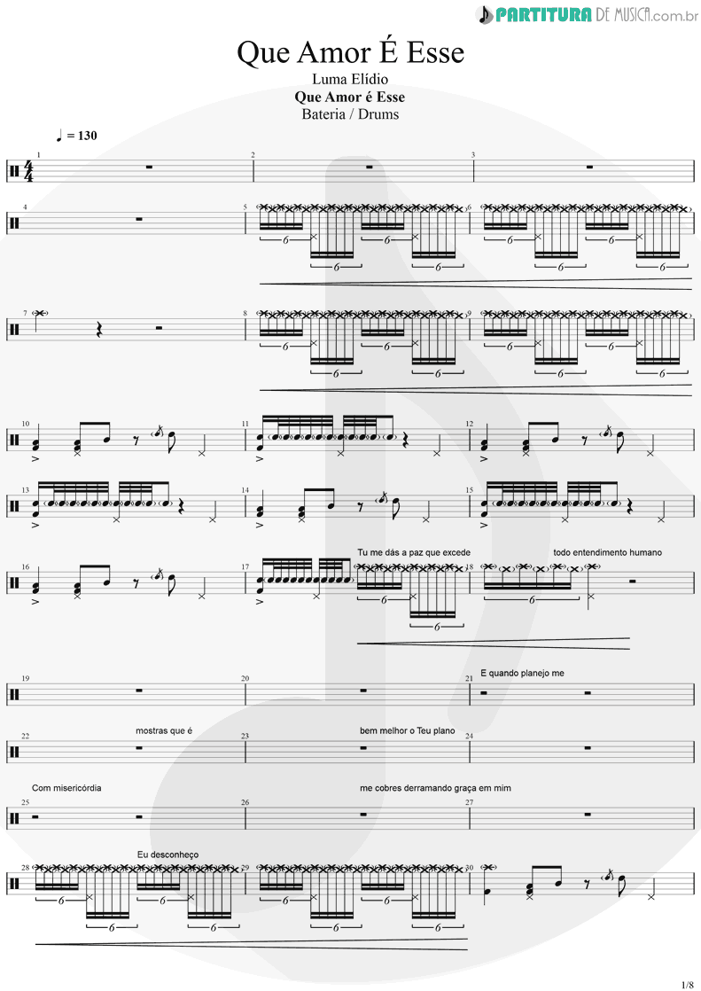 Partitura de musica de Bateria - Que Amor é Esse | Luma Elpídio | Que Amor É Esse 2017 - pag 1