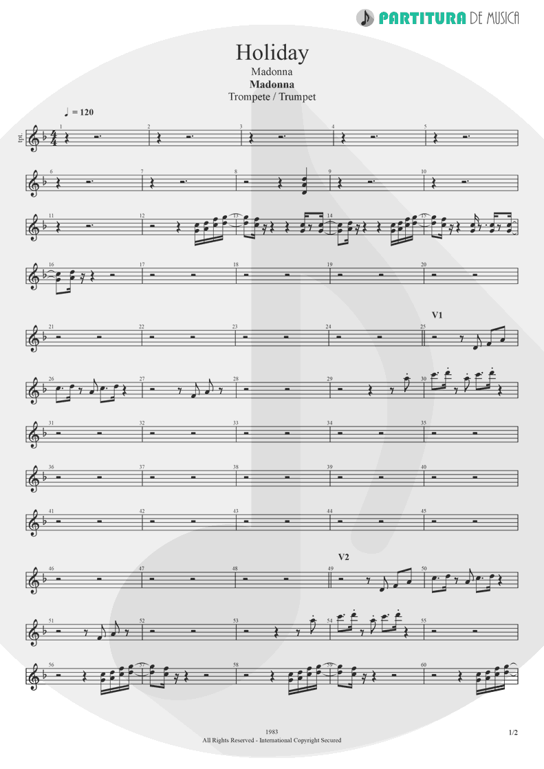 Partitura de musica de Trompete - Holiday | Madonna | Madonna 1983 - pag 1