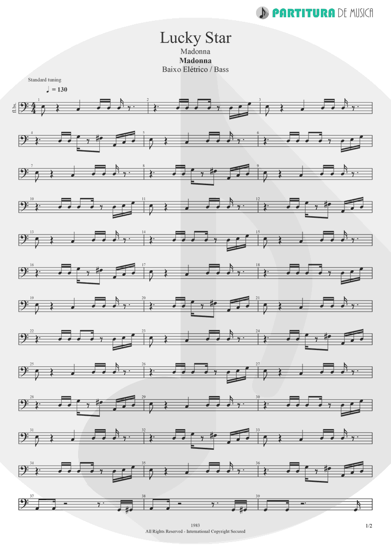 Partitura de musica de Baixo Elétrico - Lucky Star | Madonna | Madonna 1983 - pag 1