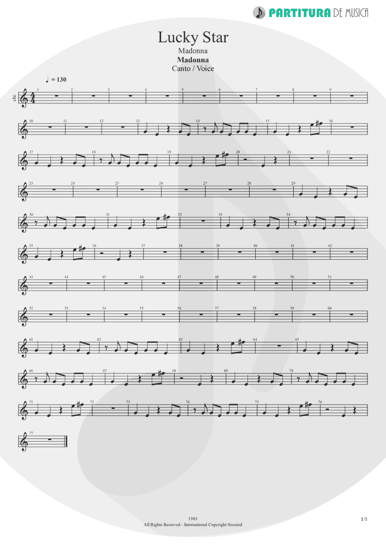 Partitura de musica de Canto - Lucky Star | Madonna | Madonna 1983 - pag 1