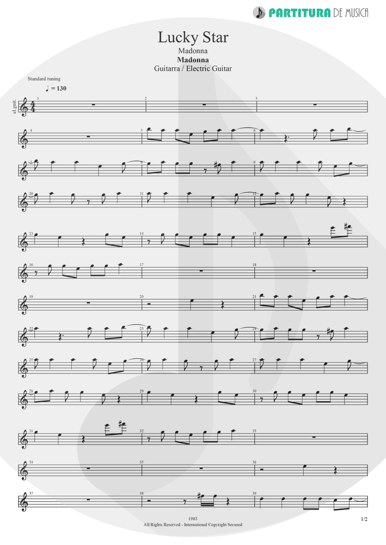 Partitura de musica de Guitarra Elétrica - Lucky Star | Madonna | Madonna 1983 - pag 1