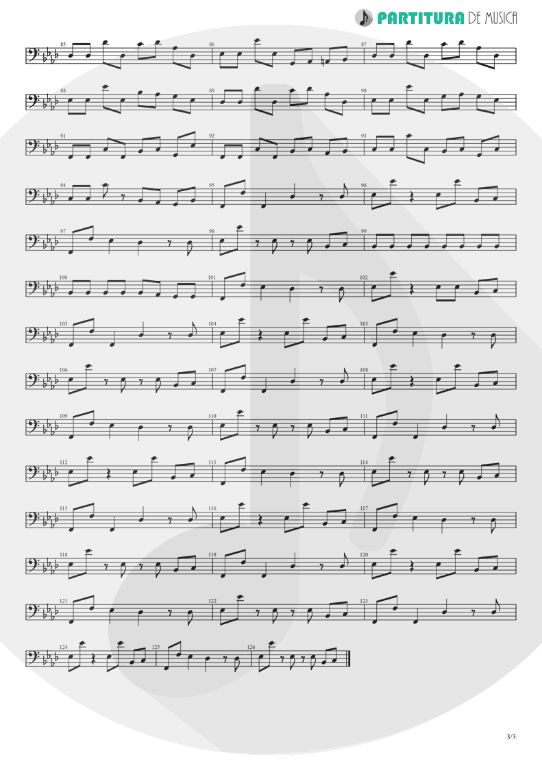 Partitura de musica de Baixo Elétrico - Papa Don't Preach | Madonna | True Blue 1986 - pag 3