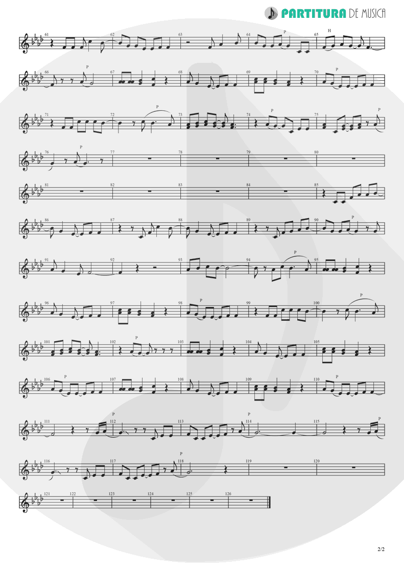 Partitura de musica de Canto - Papa Don't Preach | Madonna | True Blue 1986 - pag 2